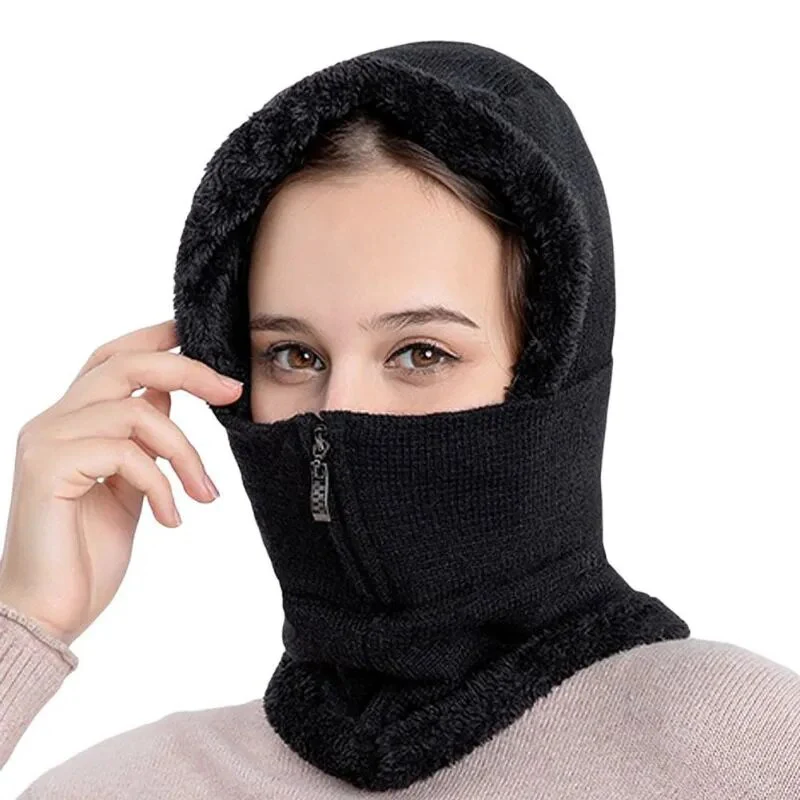 Winter Women 3in1 Knitted Ski Hat With Scarf Neck Warmer Fleece Lined Hood Face Mask Adult Balaclava For Outdoor Sports - Image 14