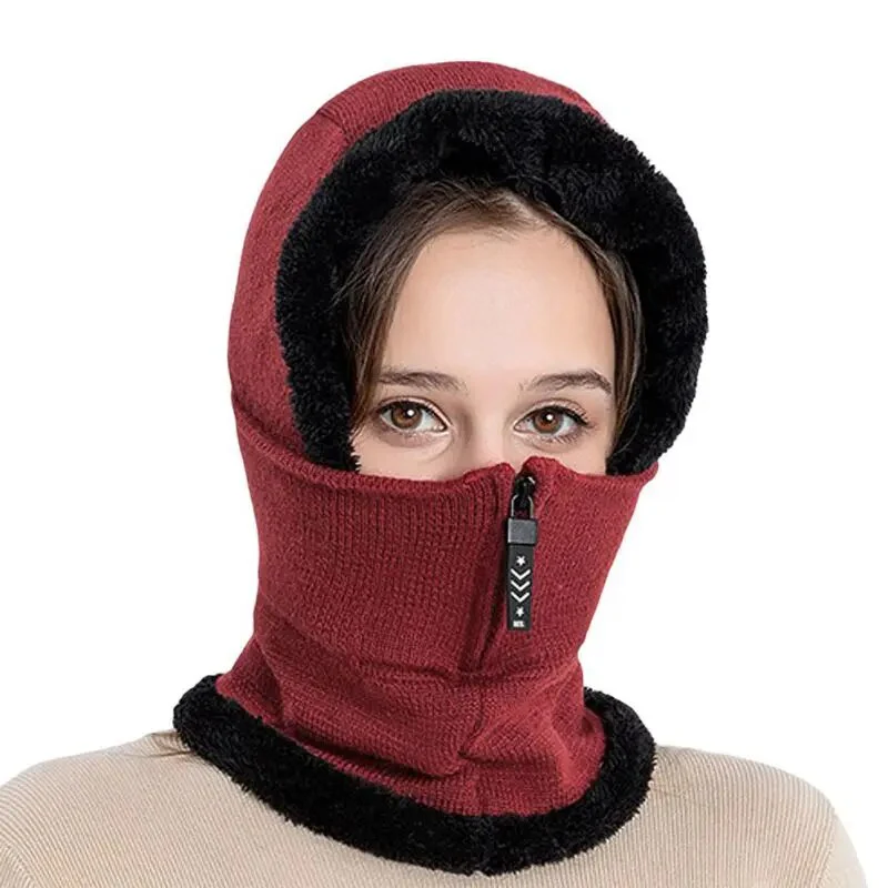 Winter Women 3in1 Knitted Ski Hat With Scarf Neck Warmer Fleece Lined Hood Face Mask Adult Balaclava For Outdoor Sports - Image 15