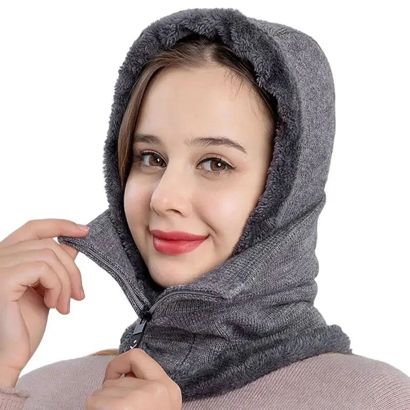 Winter Women 3in1 Knitted Ski Hat With Scarf Neck Warmer Fleece Lined Hood Face Mask Adult Balaclava For Outdoor Sports - Image 16