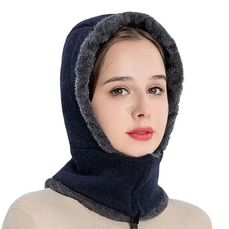 Winter Women 3in1 Knitted Ski Hat With Scarf Neck Warmer Fleece Lined Hood Face Mask Adult Balaclava For Outdoor Sports - Image 17