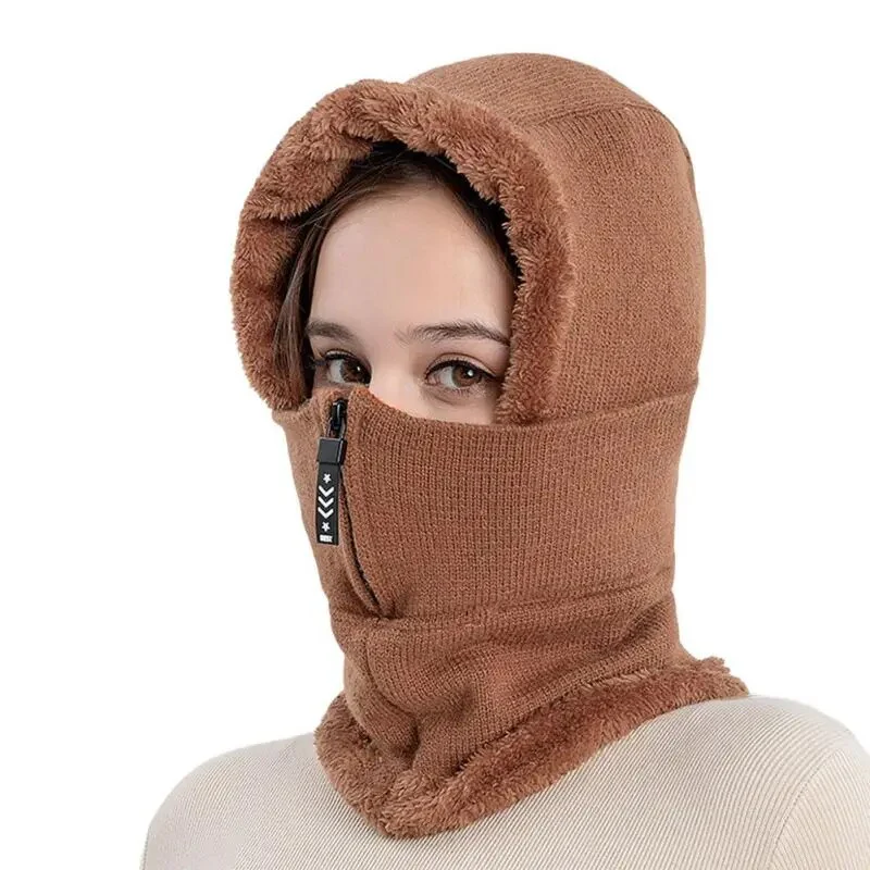 Winter Women 3in1 Knitted Ski Hat With Scarf Neck Warmer Fleece Lined Hood Face Mask Adult Balaclava For Outdoor Sports - Image 18