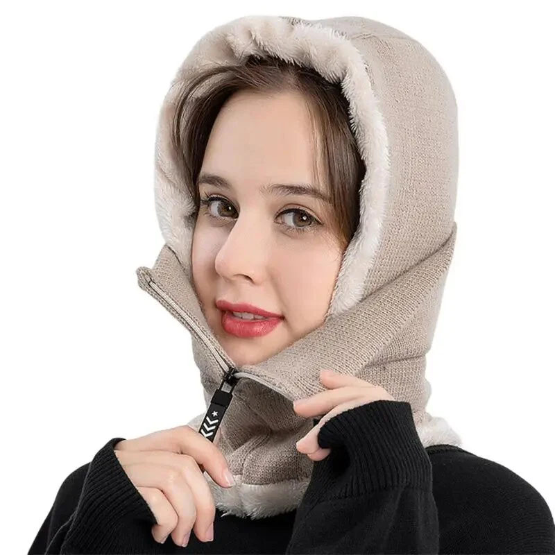 Winter Women 3in1 Knitted Ski Hat With Scarf Neck Warmer Fleece Lined Hood Face Mask Adult Balaclava For Outdoor Sports - Image 19
