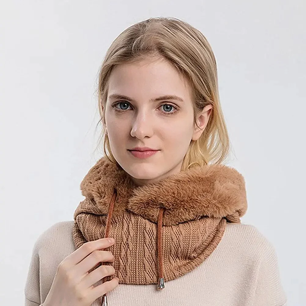Winter Women 3in1 Knitted Ski Hat With Scarf Neck Warmer Fleece Lined Hood Face Mask Adult Balaclava For Outdoor Sports - Image 3