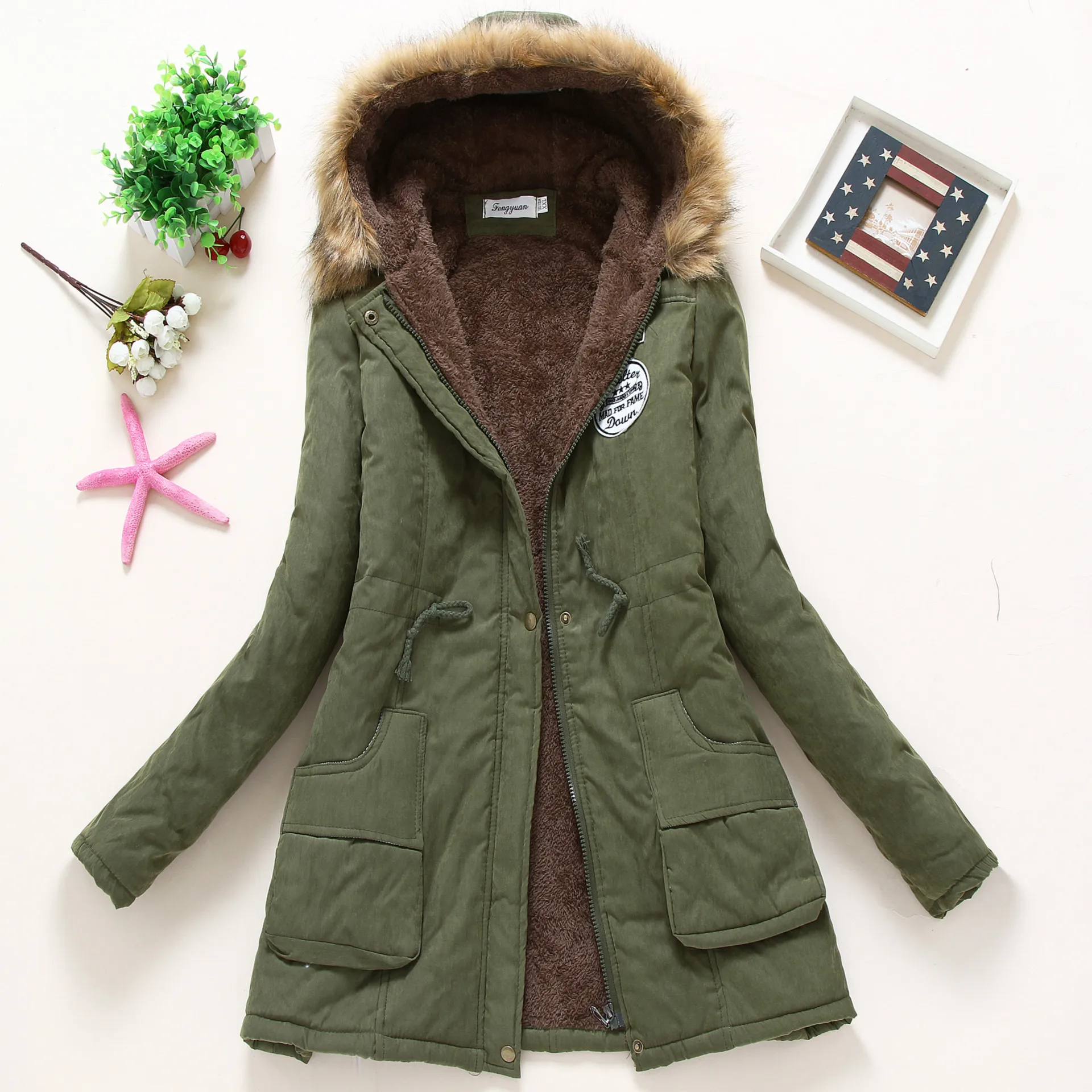 Winter women coat 2019 Women's Parka Casual Outwear Military Hooded fur Coat Down Jackets Winter Coat for Female CC001 - Image 2