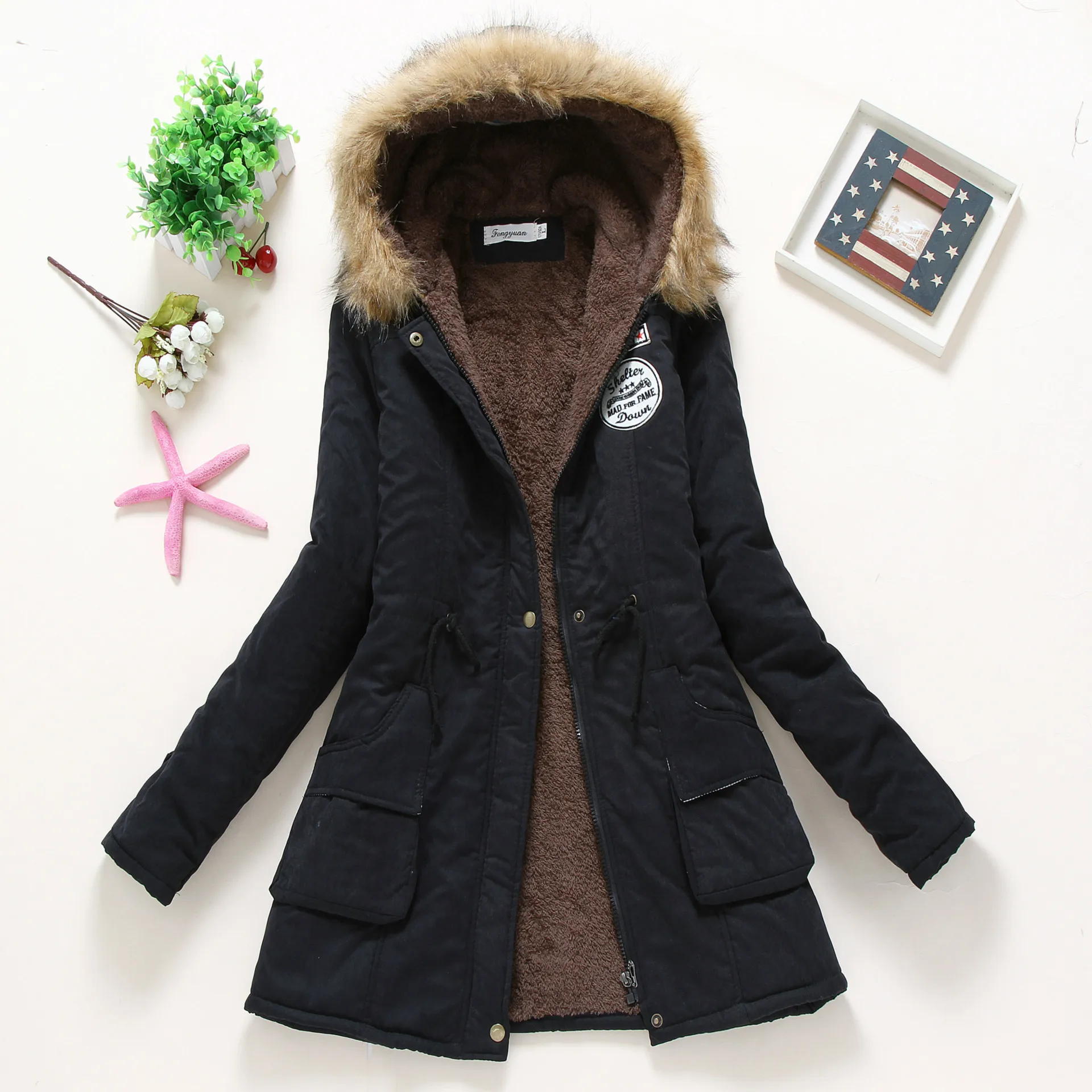 Winter women coat 2019 Women's Parka Casual Outwear Military Hooded fur Coat Down Jackets Winter Coat for Female CC001 - Image 3