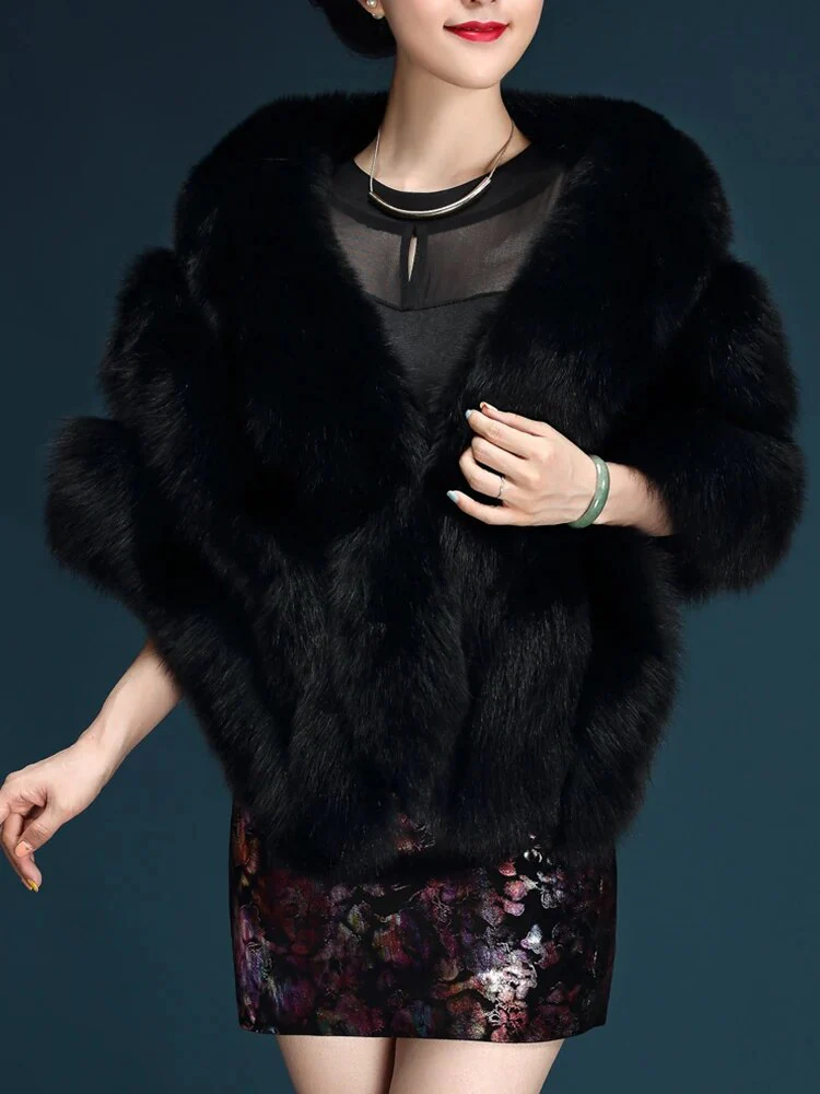 Winter Women Faux Fur Long Shawl Pocket Wrap Shrug Scarf Bridal Wedding Elegant Short Fox Fur Warm Female Waistcoat Cloak Coat - Image 7