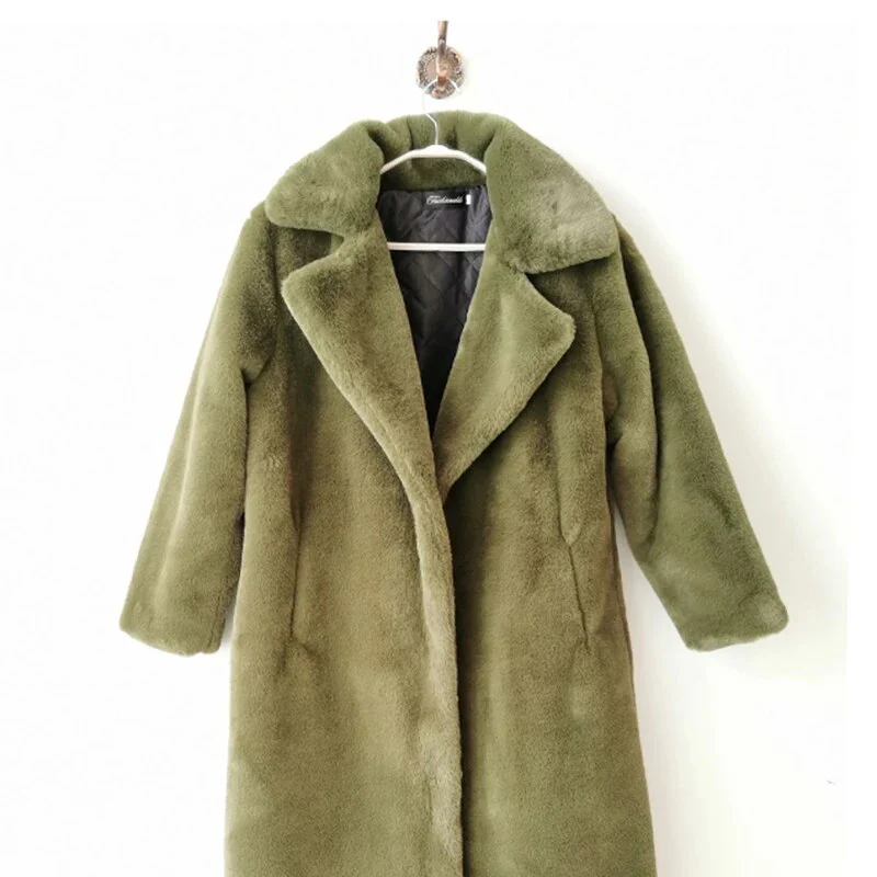 Winter Women Faux Rabbit Fur Coat Lengthen knee Fur Coat Loose Lapel OverCoat Thick Warm fur coat Female Plush Coats - Image 14
