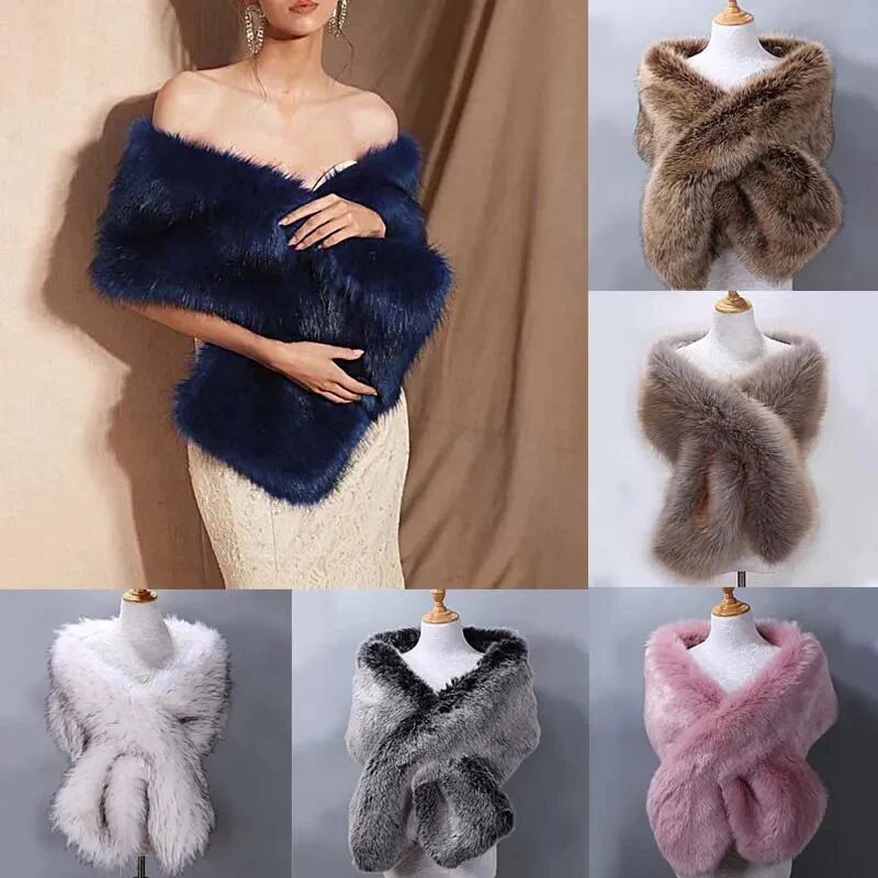 Winter Women Fur Capes Cloak Wedding Faux Fur Bolero Stole Warm Shawl Wraps Bridal Jacket Formal Evening Party Warm Scarf 2022 - Image 2