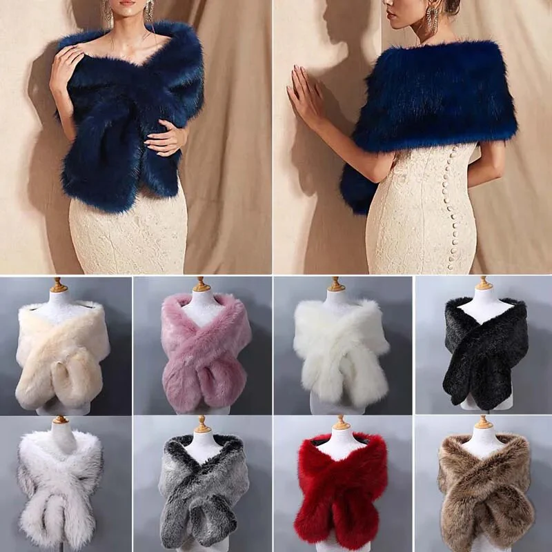 Winter Women Fur Capes Cloak Wedding Faux Fur Bolero Stole Warm Shawl Wraps Bridal Jacket Formal Evening Party Warm Scarf 2022 - Image 3