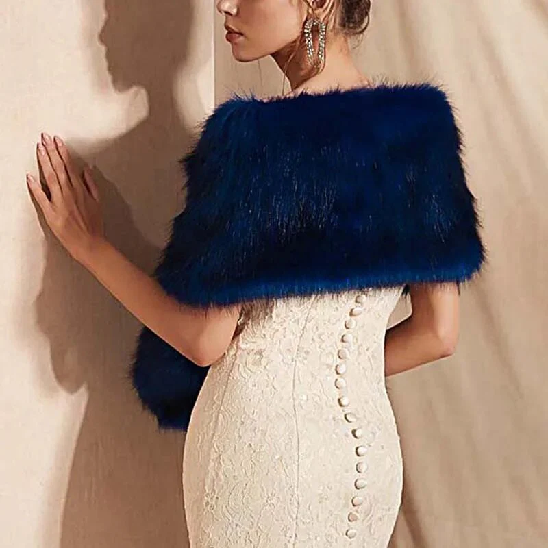 Winter Women Fur Capes Cloak Wedding Faux Fur Bolero Stole Warm Shawl Wraps Bridal Jacket Formal Evening Party Warm Scarf 2022 - Image 5