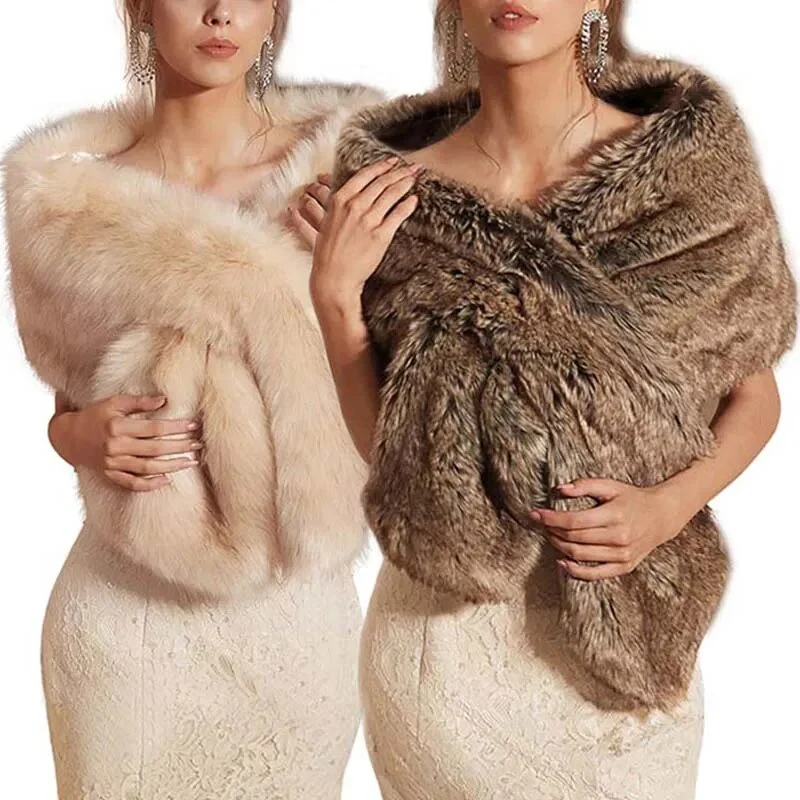 Winter Women Fur Capes Cloak Wedding Faux Fur Bolero Stole Warm Shawl Wraps Bridal Jacket Formal Evening Party Warm Scarf 2022 - Image 6