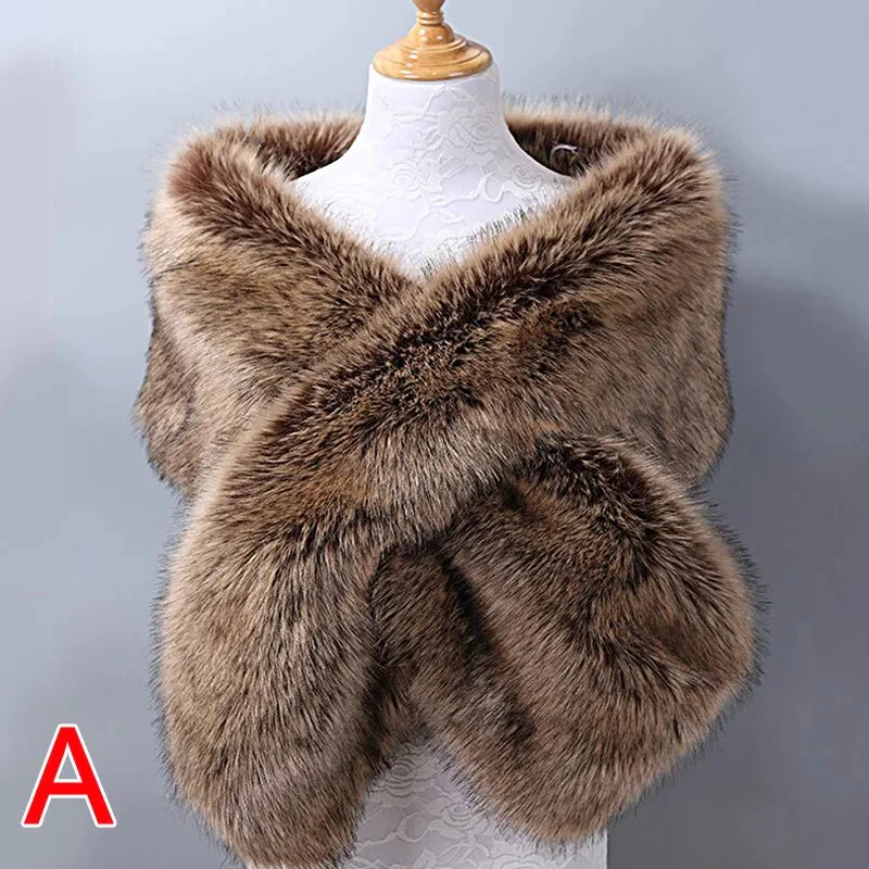 Winter Women Fur Capes Cloak Wedding Faux Fur Bolero Stole Warm Shawl Wraps Bridal Jacket Formal Evening Party Warm Scarf 2022 - Image 7