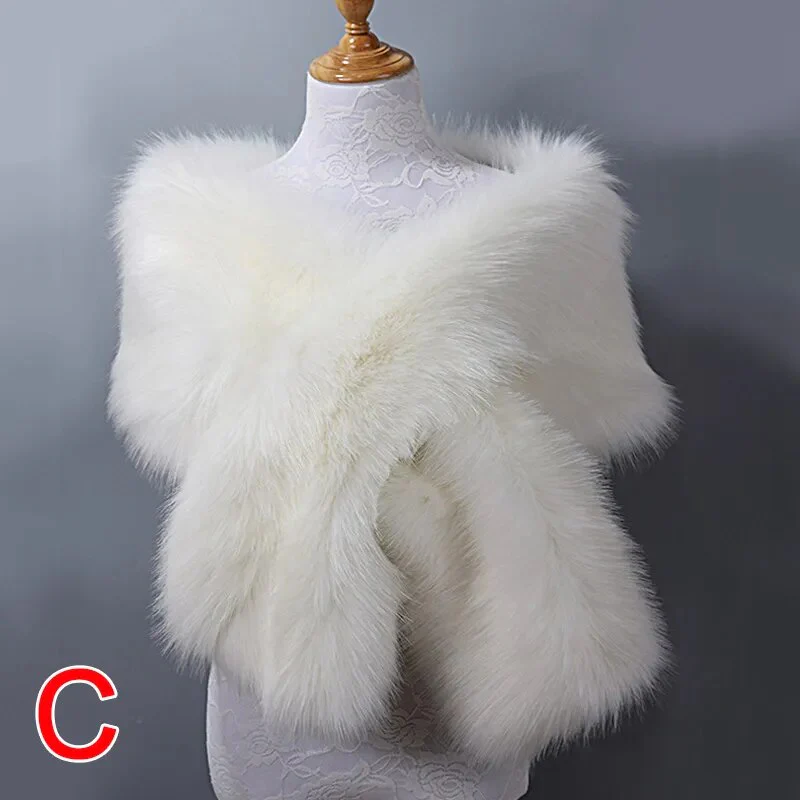 Winter Women Fur Capes Cloak Wedding Faux Fur Bolero Stole Warm Shawl Wraps Bridal Jacket Formal Evening Party Warm Scarf 2022 - Image 9