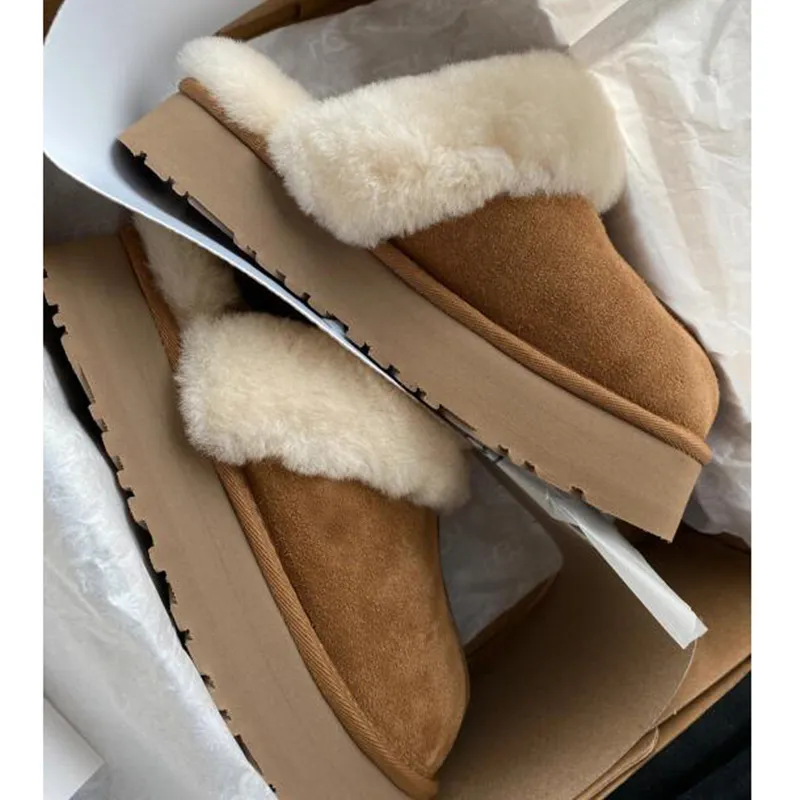 Winter Women Fur Slippers Warm Boots Platform Flip Flops 2022 New Short Plush Flats Home Cotton Shoes Suede Mules Ladies Boots - Image 7