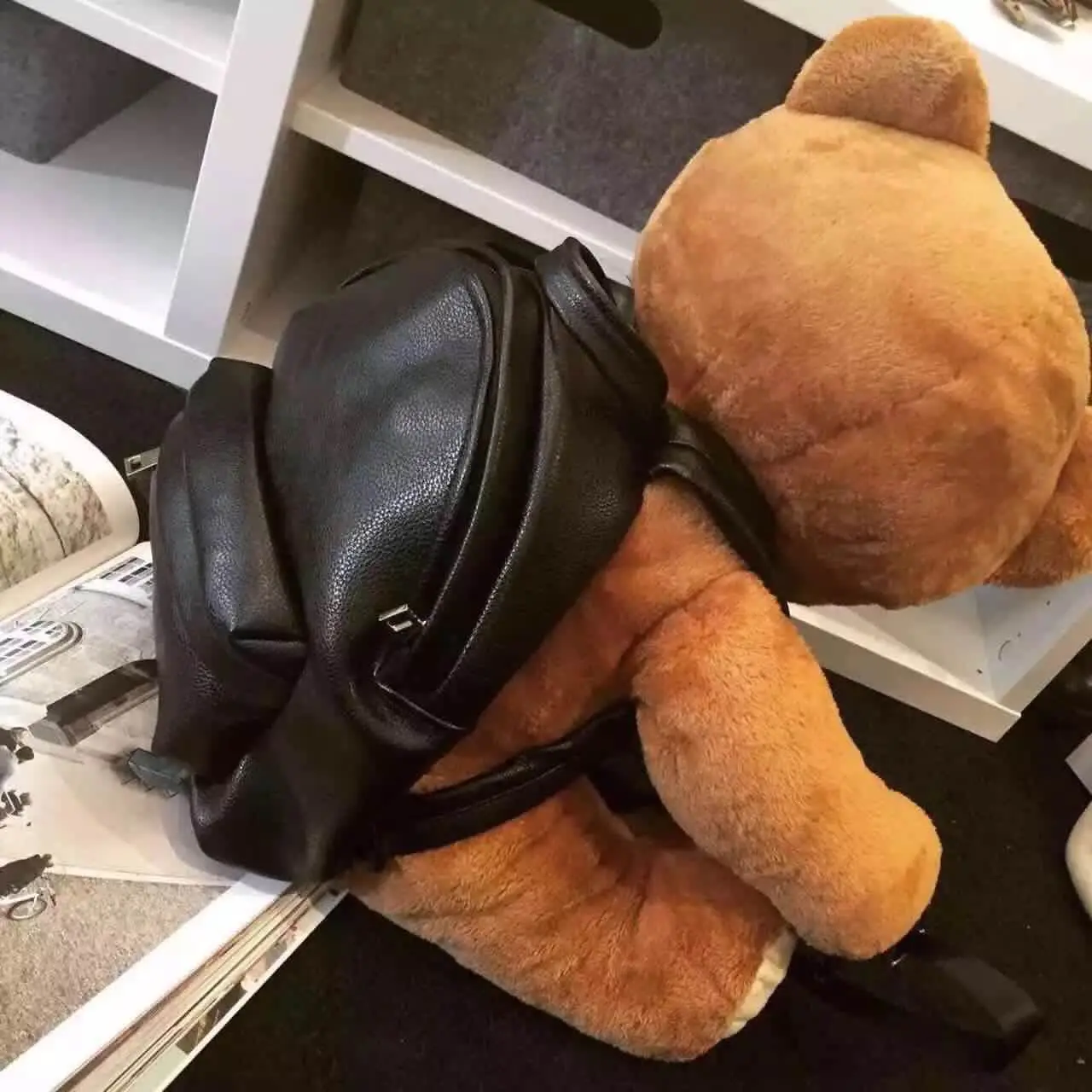 Winter Women/Girls Fashion Leather Backpack Plush Teddy Bear Backpack/School bag fmous brand leisure small backpack bag - Image 4
