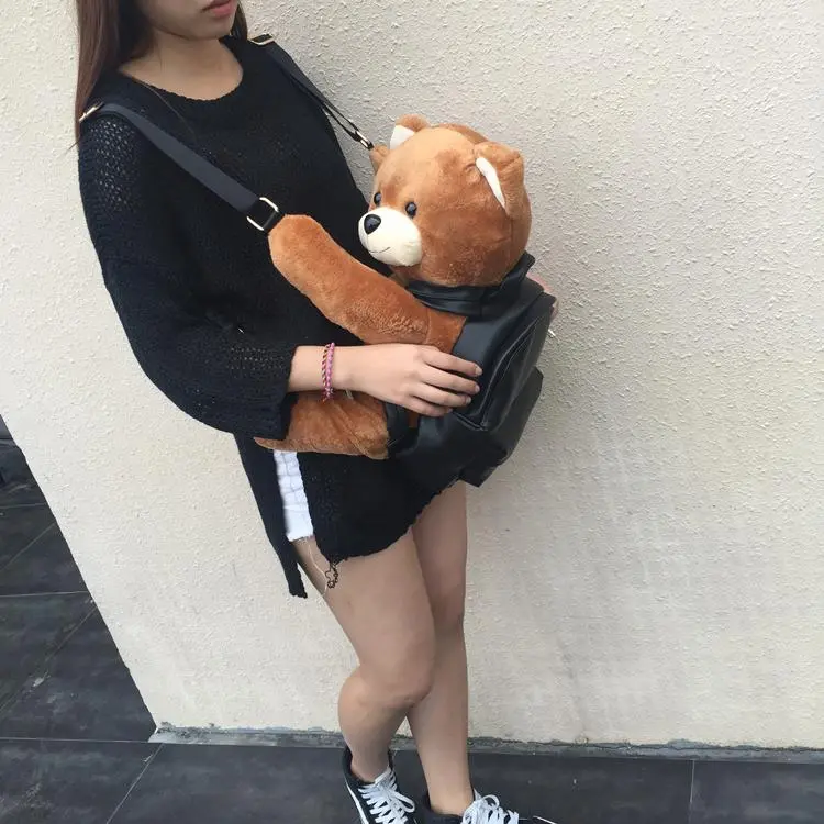 Winter Women/Girls Fashion Leather Backpack Plush Teddy Bear Backpack/School bag fmous brand leisure small backpack bag - Image 5