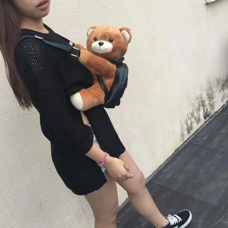 Winter Women/Girls Fashion Leather Backpack Plush Teddy Bear Backpack/School bag fmous brand leisure small backpack bag - Image 6
