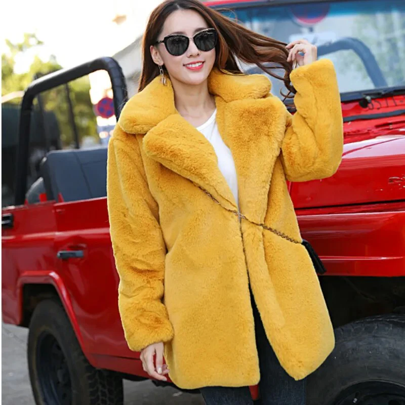 Winter Women High Quality Faux Rabbit Fur Coat Luxury Fur Coat Loose Lapel OverCoat Thick Warm Plus Size Female Plush Coats - Image 8