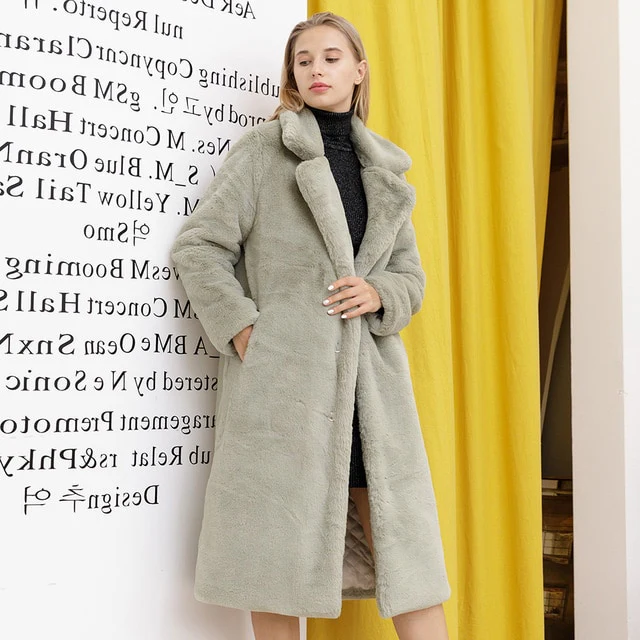 Winter Women High Quality Faux Rabbit Fur Coat Luxury Long Fur Coat Loose Lapel OverCoat Thick Warm Plus Size Female Plush Coats - Image 10