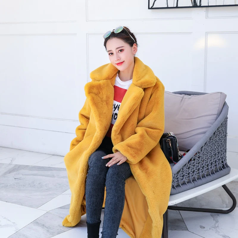 Winter Women High Quality Faux Rabbit Fur Coat Luxury Long Fur Coat Loose Lapel OverCoat Thick Warm Plus Size Female Plush Coats - Image 12