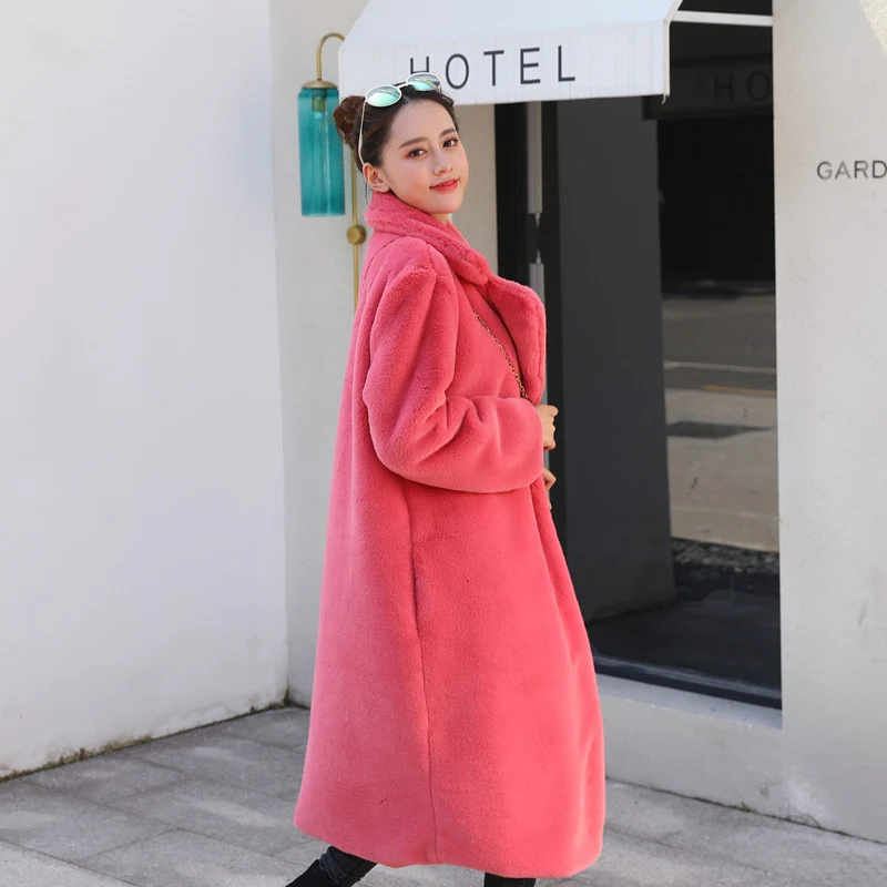 Winter Women High Quality Faux Rabbit Fur Coat Luxury Long Fur Coat Loose Lapel OverCoat Thick Warm Plus Size Female Plush Coats - Image 13