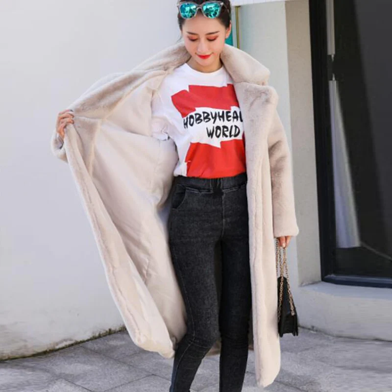 Winter Women High Quality Faux Rabbit Fur Coat Luxury Long Fur Coat Loose Lapel OverCoat Thick Warm Plus Size Female Plush Coats - Image 14