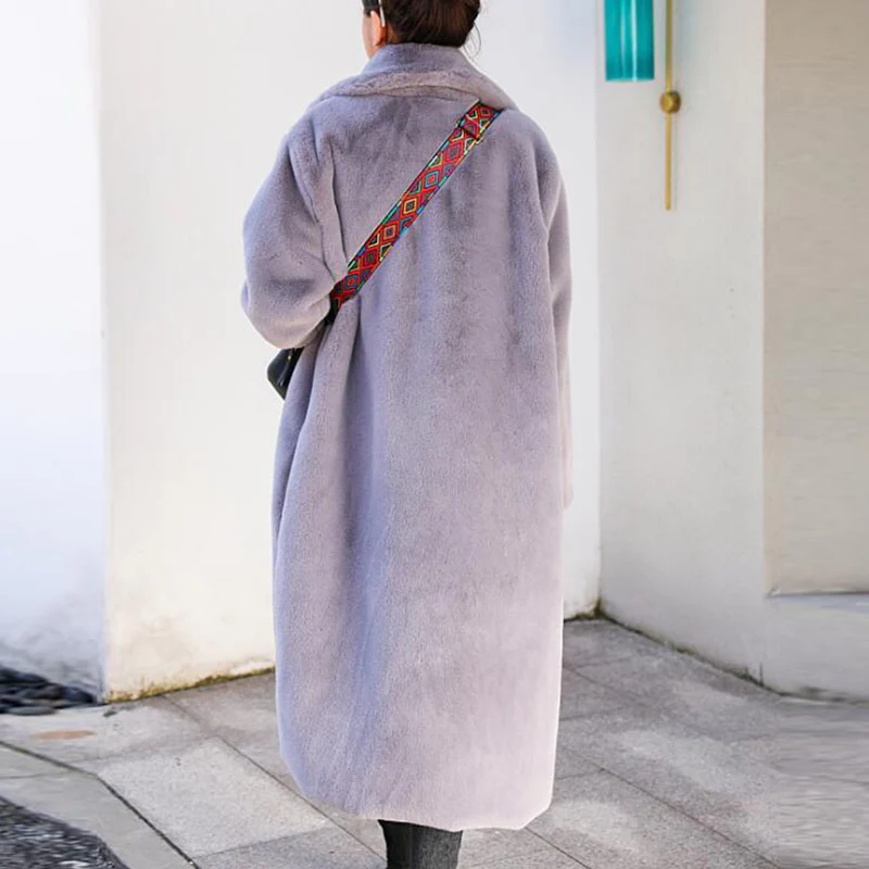 Winter Women High Quality Faux Rabbit Fur Coat Luxury Long Fur Coat Loose Lapel OverCoat Thick Warm Plus Size Female Plush Coats - Image 15
