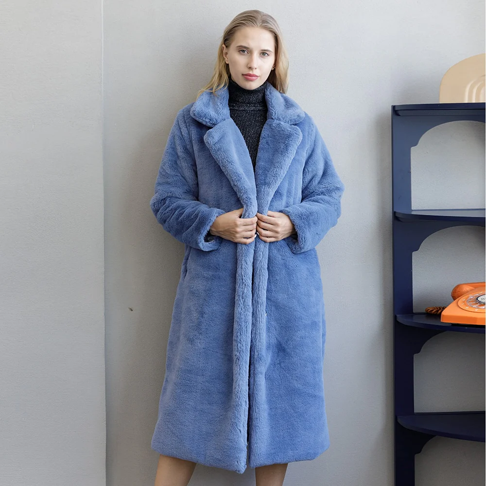 Winter Women High Quality Faux Rabbit Fur Coat Luxury Long Fur Coat Loose Lapel OverCoat Thick Warm Plus Size Female Plush Coats - Image 6