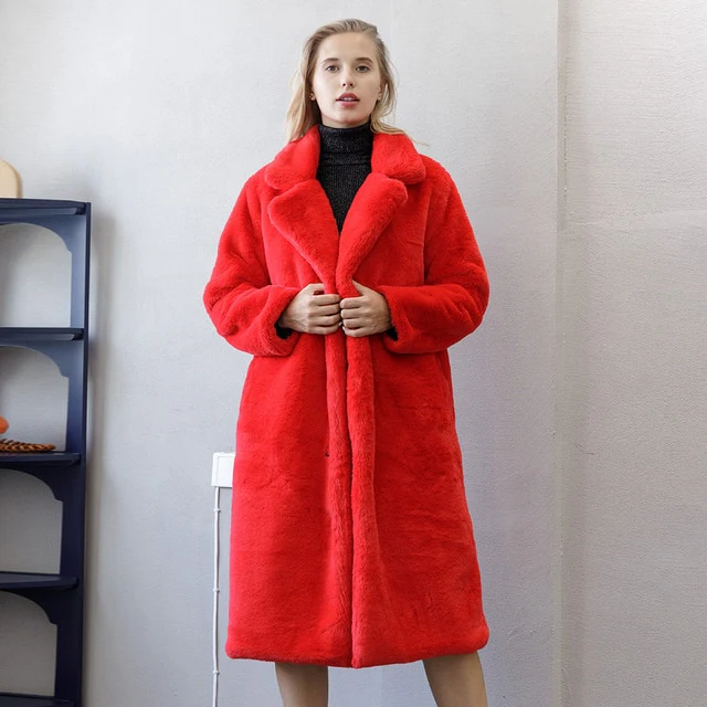 Winter Women High Quality Faux Rabbit Fur Coat Luxury Long Fur Coat Loose Lapel OverCoat Thick Warm Plus Size Female Plush Coats - Image 7