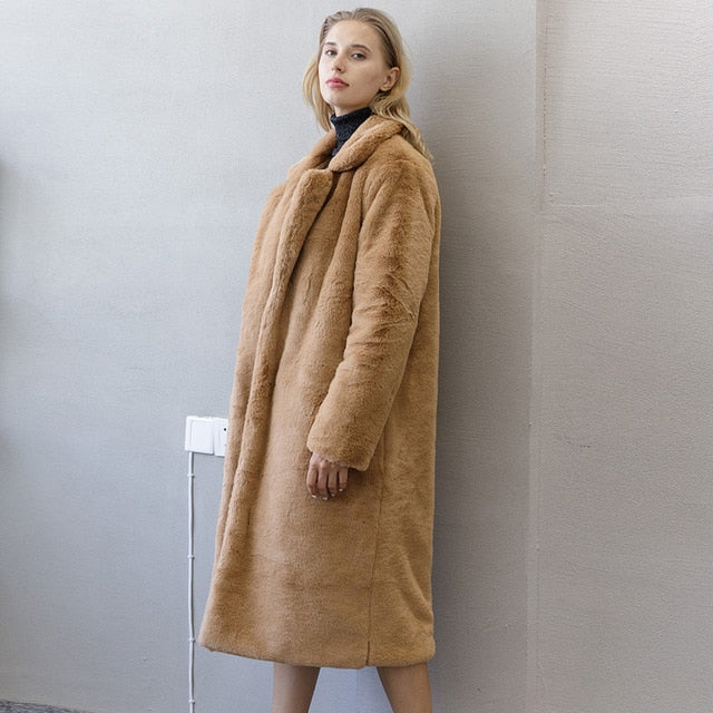 Winter Women High Quality Faux Rabbit Fur Coat Luxury Long Fur Coat Loose Lapel OverCoat Thick Warm Plus Size Female Plush Coats - Image 9