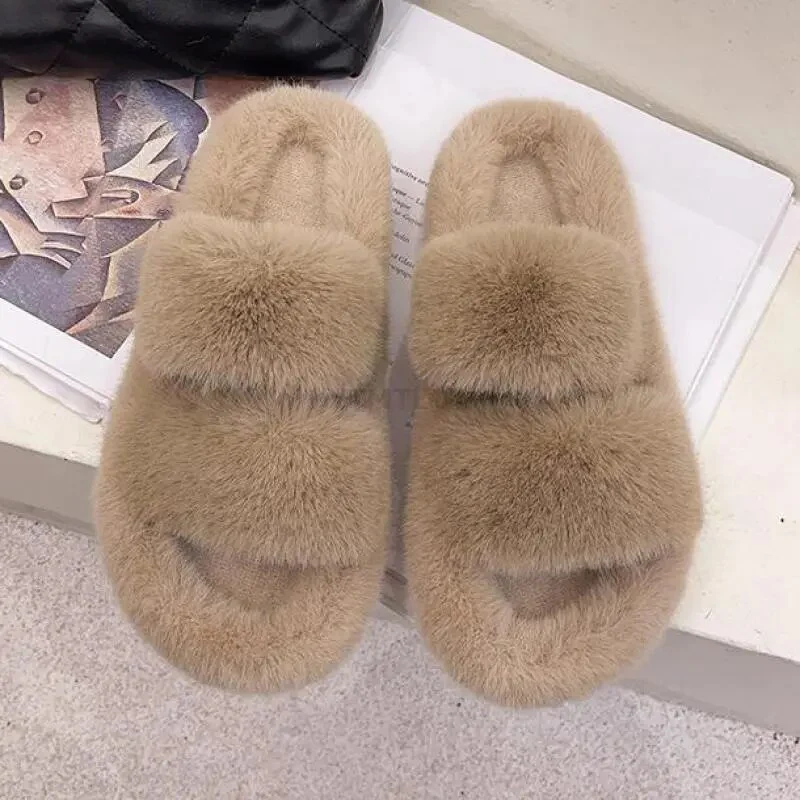 Winter Women House Furry Slippers Fashion Faux Fur Warm Shoes Slip On Flats Female Home Slides Black Plush Indoor Ytmtloy - Image 4