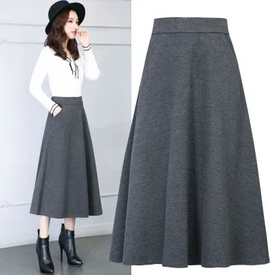 Winter Women Long Woolen Skirt Fashion High Waist Basic Wool Skirts Female Casual Thick Warm Elastic A-Line Maxi Skirts O839 - Image 10
