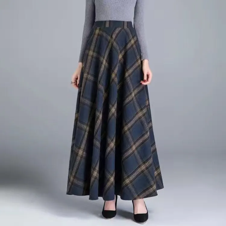 Winter Women Long Woolen Skirt Fashion High Waist Basic Wool Skirts Female Casual Thick Warm Elastic A-Line Maxi Skirts O839 - Image 14