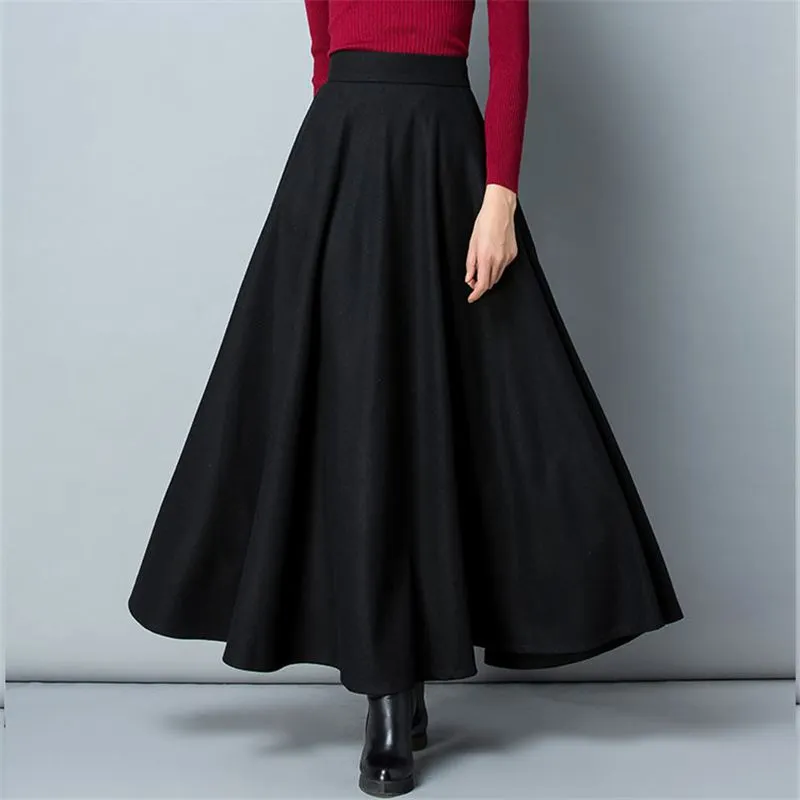 Winter Women Long Woolen Skirt Fashion High Waist Basic Wool Skirts Female Casual Thick Warm Elastic A-Line Maxi Skirts O839 - Image 7