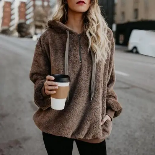 Winter Women Sherpa Hoodies Oversized Fleece Hooded Pullover Loose Fluffy Coat Warm Streetwear Hoodies - Image 11