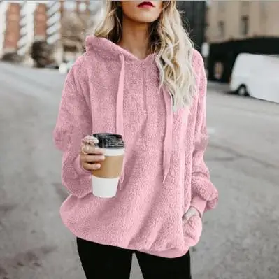 Winter Women Sherpa Hoodies Oversized Fleece Hooded Pullover Loose Fluffy Coat Warm Streetwear Hoodies - Image 12