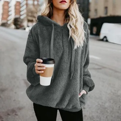 Winter Women Sherpa Hoodies Oversized Fleece Hooded Pullover Loose Fluffy Coat Warm Streetwear Hoodies - Image 5