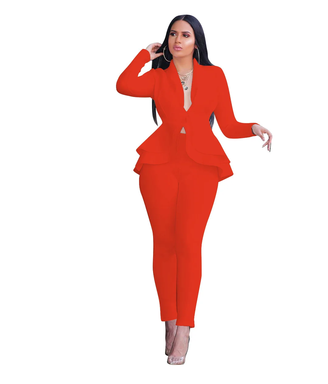 Winter Women's Set Tracksuit Full Sleeve Ruffles Blazers Pants Suit Two Piece Set Office Lady Outfits Work Business Wear Uniform - Image 10