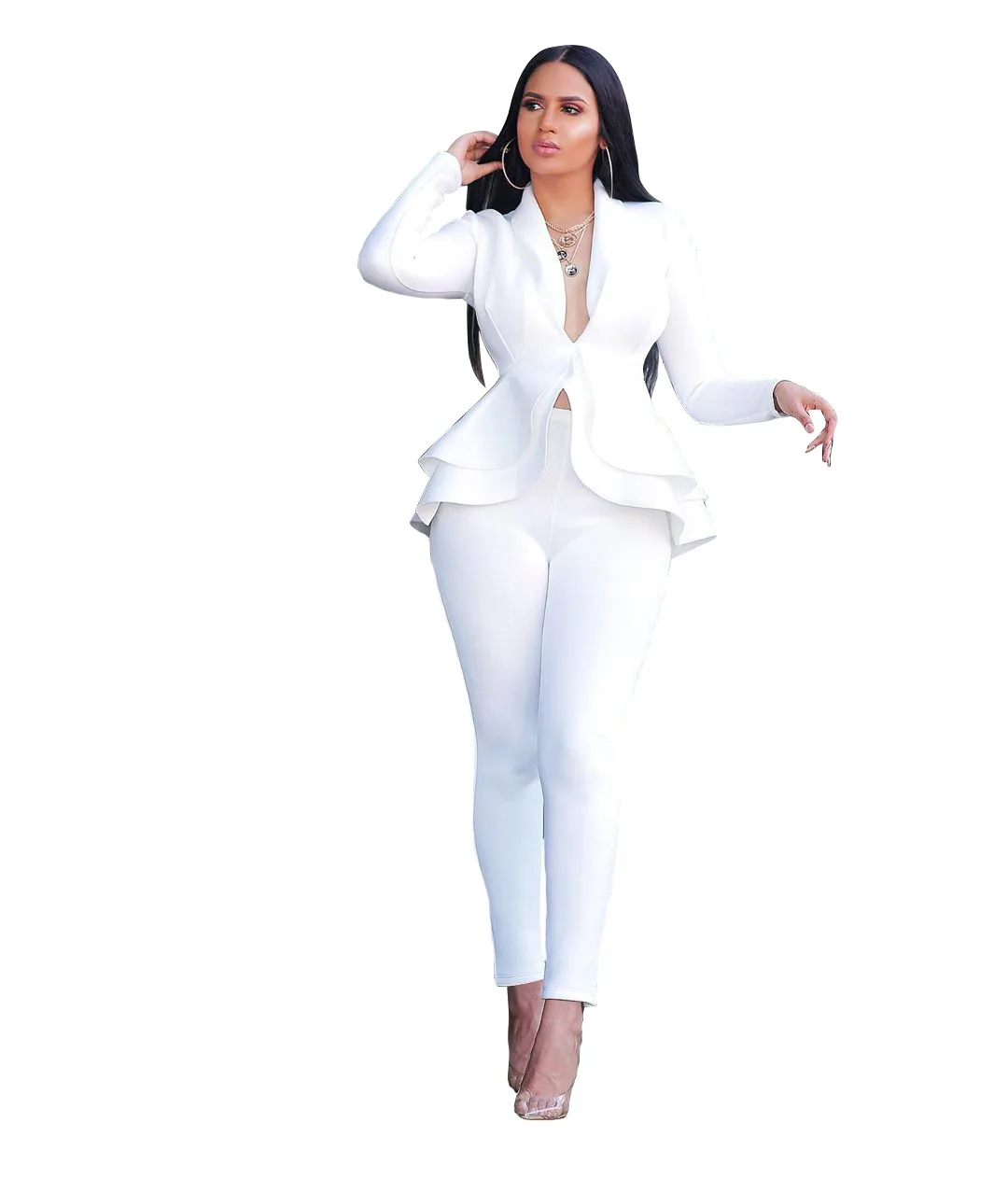 Winter Women's Set Tracksuit Full Sleeve Ruffles Blazers Pants Suit Two Piece Set Office Lady Outfits Work Business Wear Uniform - Image 13