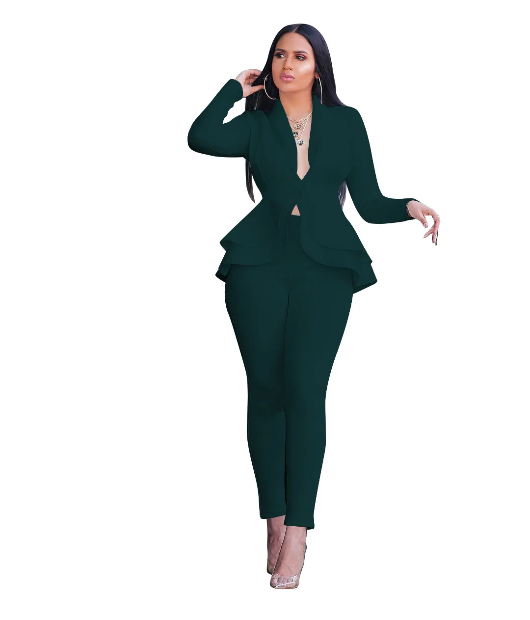 Winter Women's Set Tracksuit Full Sleeve Ruffles Blazers Pants Suit Two Piece Set Office Lady Outfits Work Business Wear Uniform - Image 16