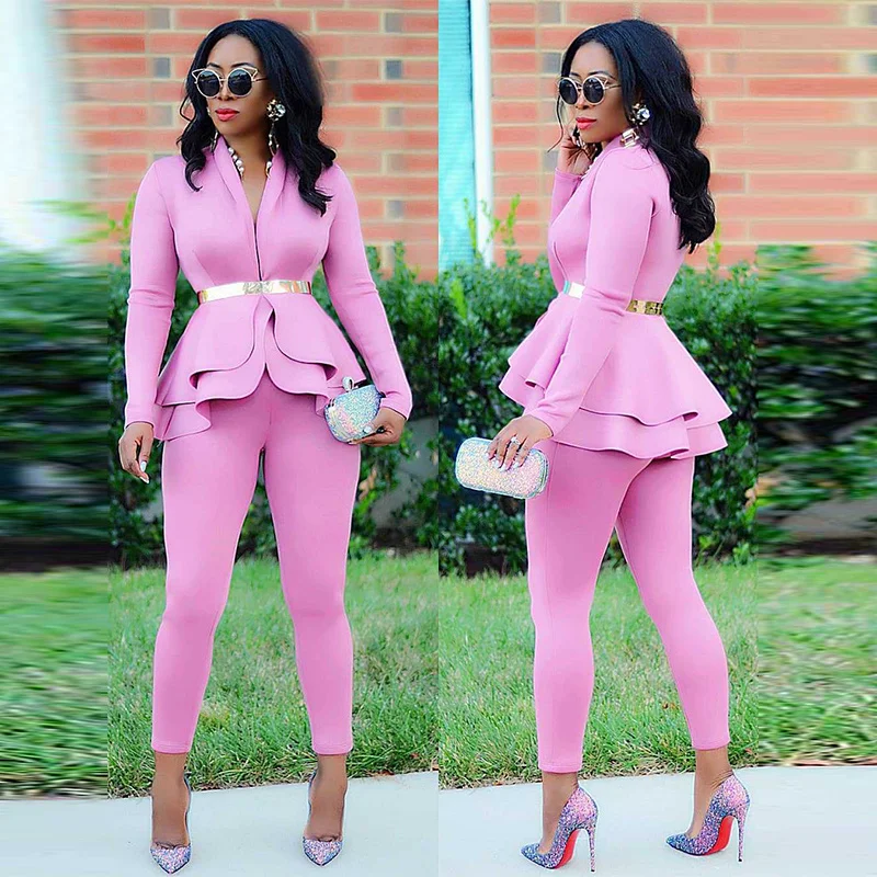 Winter Women's Set Tracksuit Full Sleeve Ruffles Blazers Pants Suit Two Piece Set Office Lady Outfits Work Business Wear Uniform - Image 4