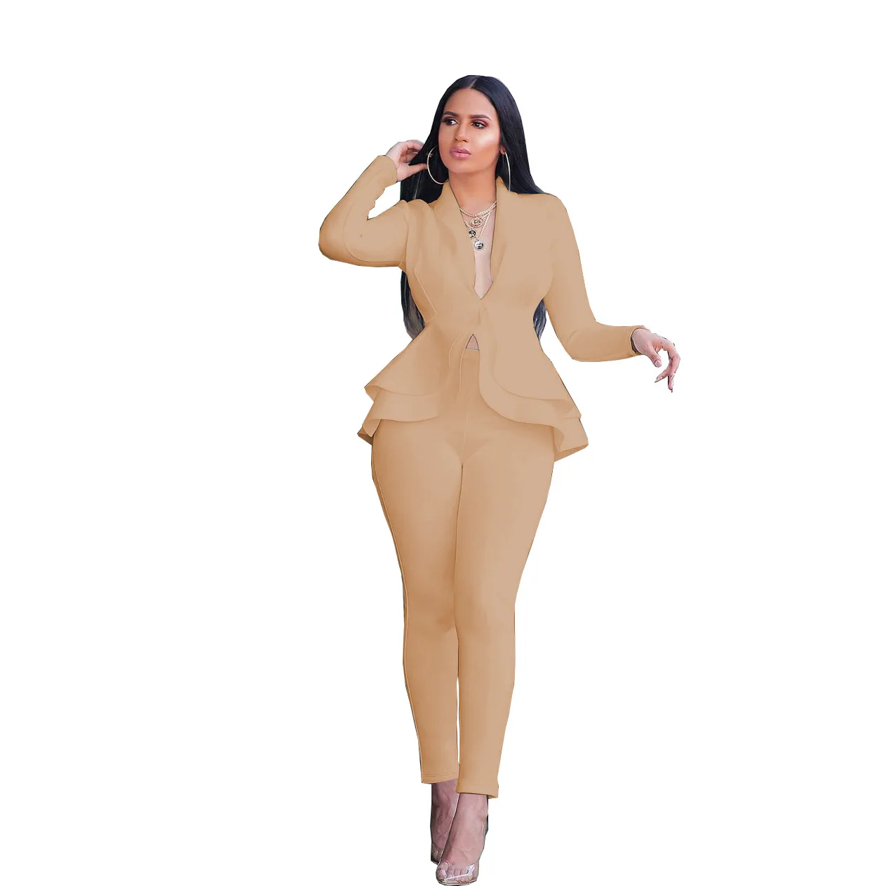 Winter Women's Set Tracksuit Full Sleeve Ruffles Blazers Pants Suit Two Piece Set Office Lady Outfits Work Business Wear Uniform - Image 9
