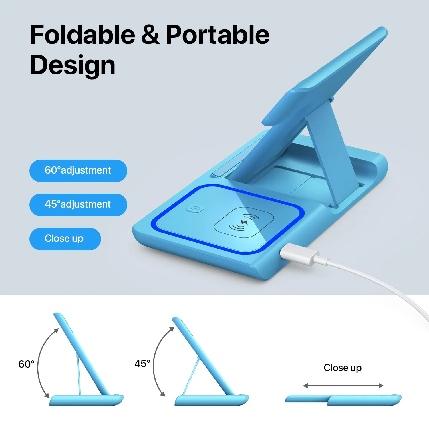 Wireless Charging Station, 3 in 1 Wireless Charger Stand, Fast Wireless Charging Dock for iPhone15 14 13 12 11 Pro/X/Max/XS/XR/8/Plus, for Apple Watch8/7/6/5/4/3/2/SE, for Airpods 3/2/Pro(Blue) - Image 3