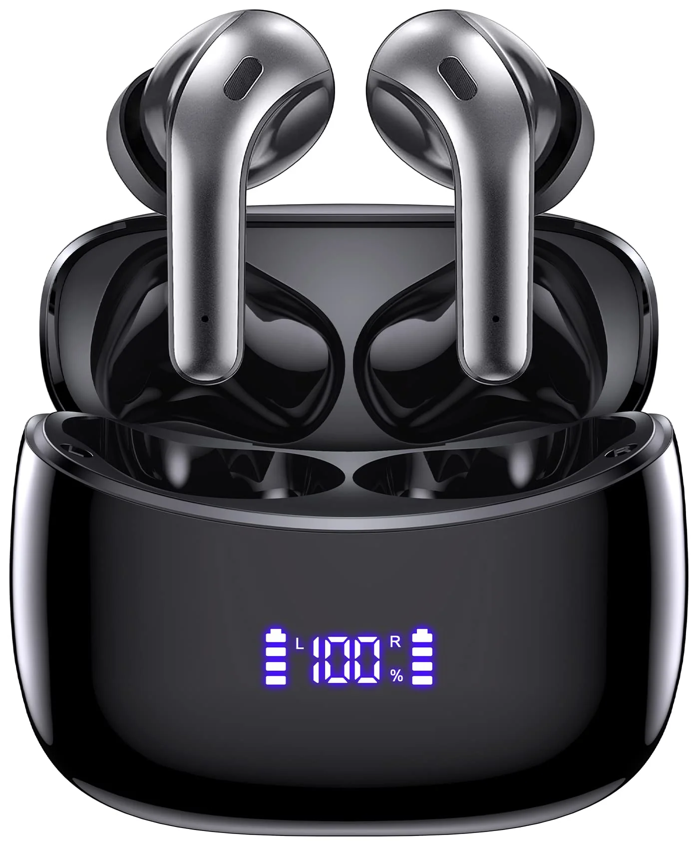 Wireless Earbuds Bluetooth Headphones 60H Playtime Ear Buds with LED Power Display Charging Case Earphones in-Ear Earbud with Microphone for Android Cell Phone Gaming Computer Laptop Sport Black