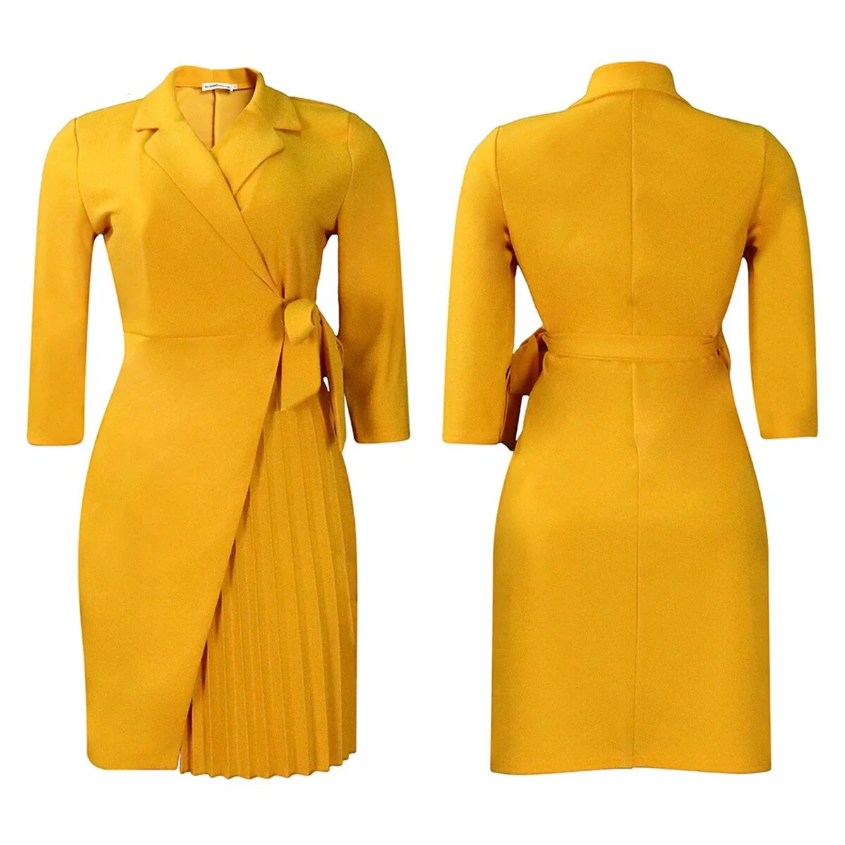 Wishyear Elegant Half Sleeve Pleated Wrap Jacket Slim Fit Ladies Office Work Dresses for Woman Luxury Evening Blazer Mini Dress - Image 9