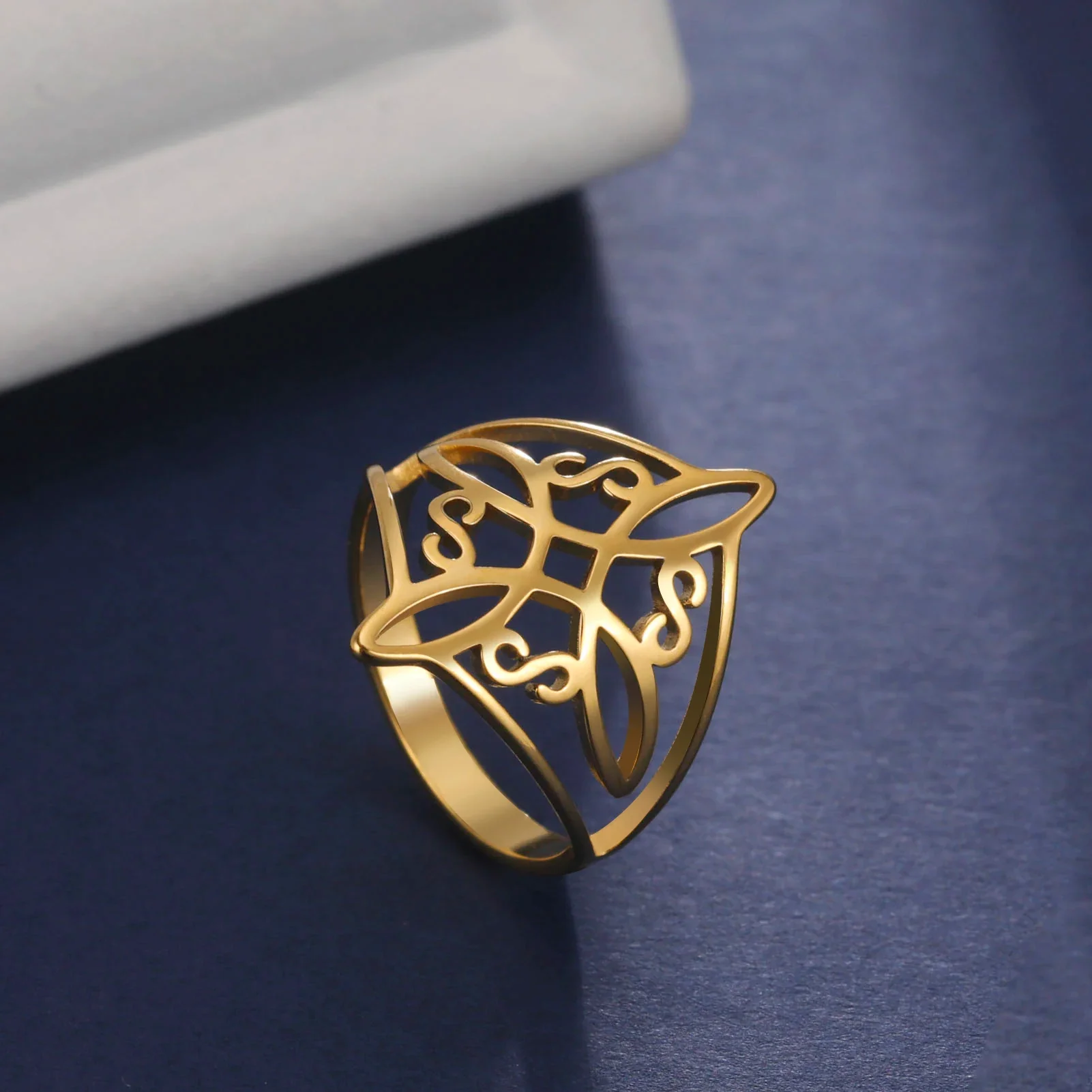Witch Knot Stainless Steel Ring Wiccan Cross Celtics Knot Women Rings Witchcraft Good Luck Protection Amulet New Year 2023 Gifts - Image 6