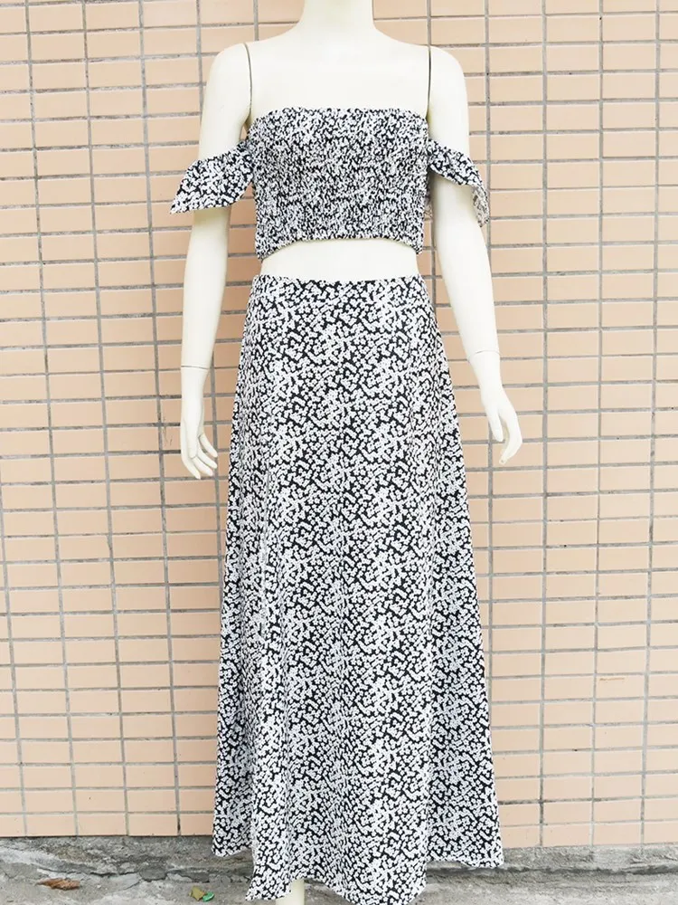 WJFZQM split off shoulder sexy two piece set dress women sleeveless backless ruffles long dresses print maxi party dress elegant - Image 4
