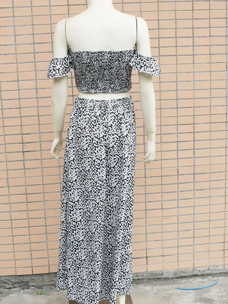 WJFZQM split off shoulder sexy two piece set dress women sleeveless backless ruffles long dresses print maxi party dress elegant - Image 6