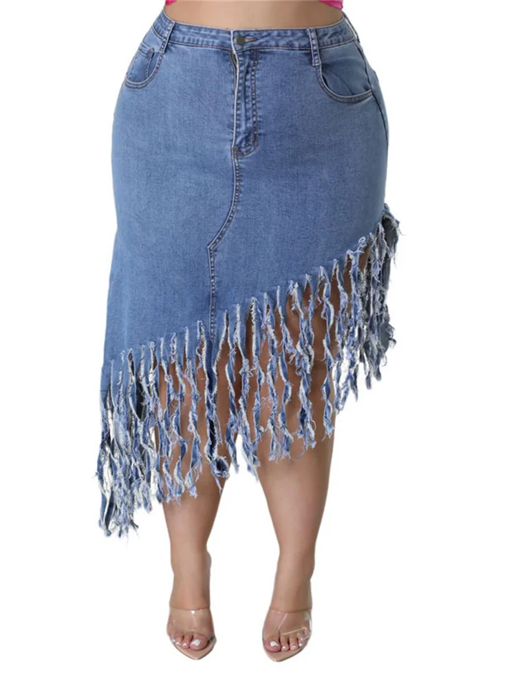 Wmstar Plus Size Only Skirts Women's Clothing Denim Maxi with Tassel Sexy Bodycon New In Outfits Wholesale Dropshipping 2023 - Image 6