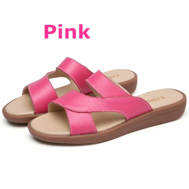 WOIZGIC New Women Old Mother Female Ladies Shoes Sandals Cow Genuine Leather Slip On Summer Beach Casual Size 35-40 YL-1802 - Image 2